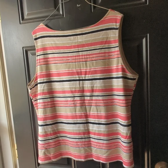 Kim Rogers Women’s 🧡 Sz 2X Coral/Tan Stripes Cotton Sleeveless Tank Top - Picture 2 of 8